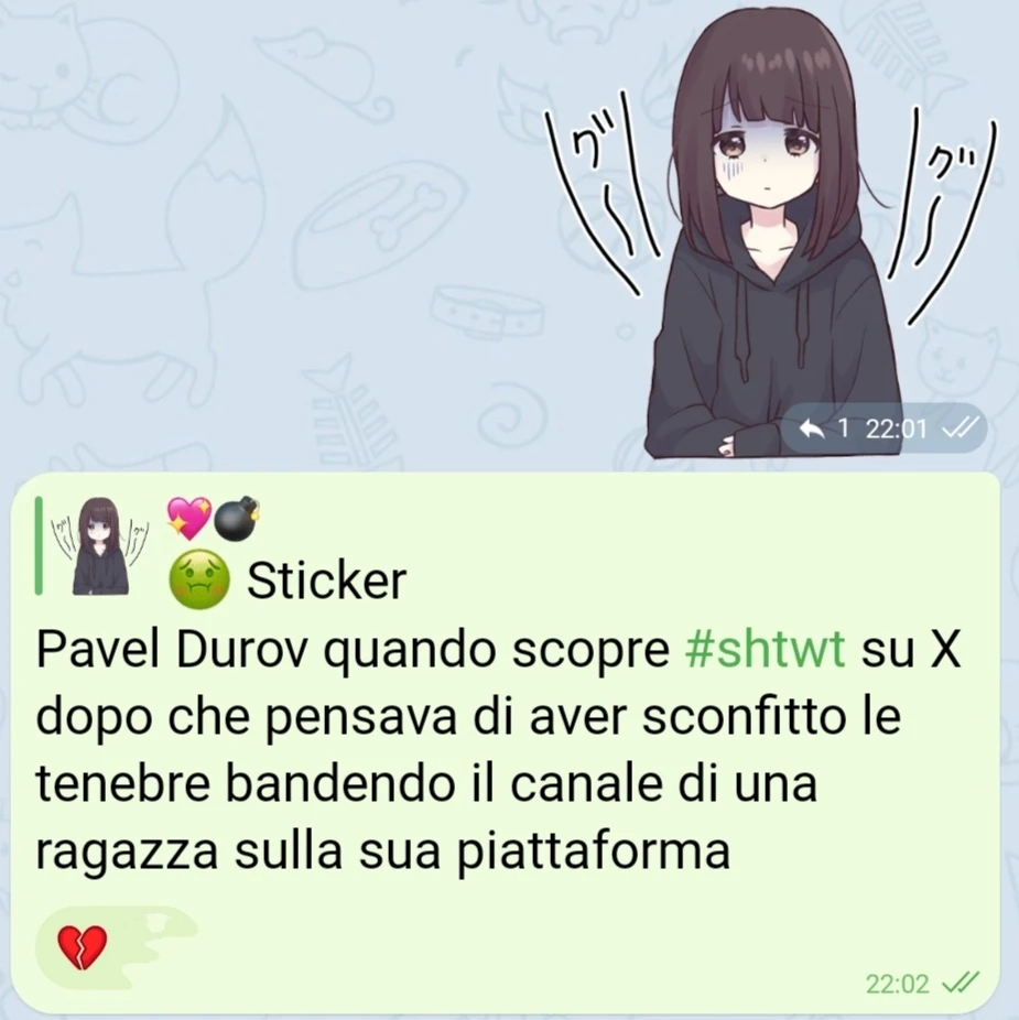 💖💣, [12/26/25, 10:01 PM]
[🤢 Sticker]

💖💣, [12/26/25, 10:02 PM]
Pavel Durov quando scopre #shtwt su X dopo che pensava di aver sconfitto le tenebre bandendo il canale di una ragazza sulla sua piattaforma