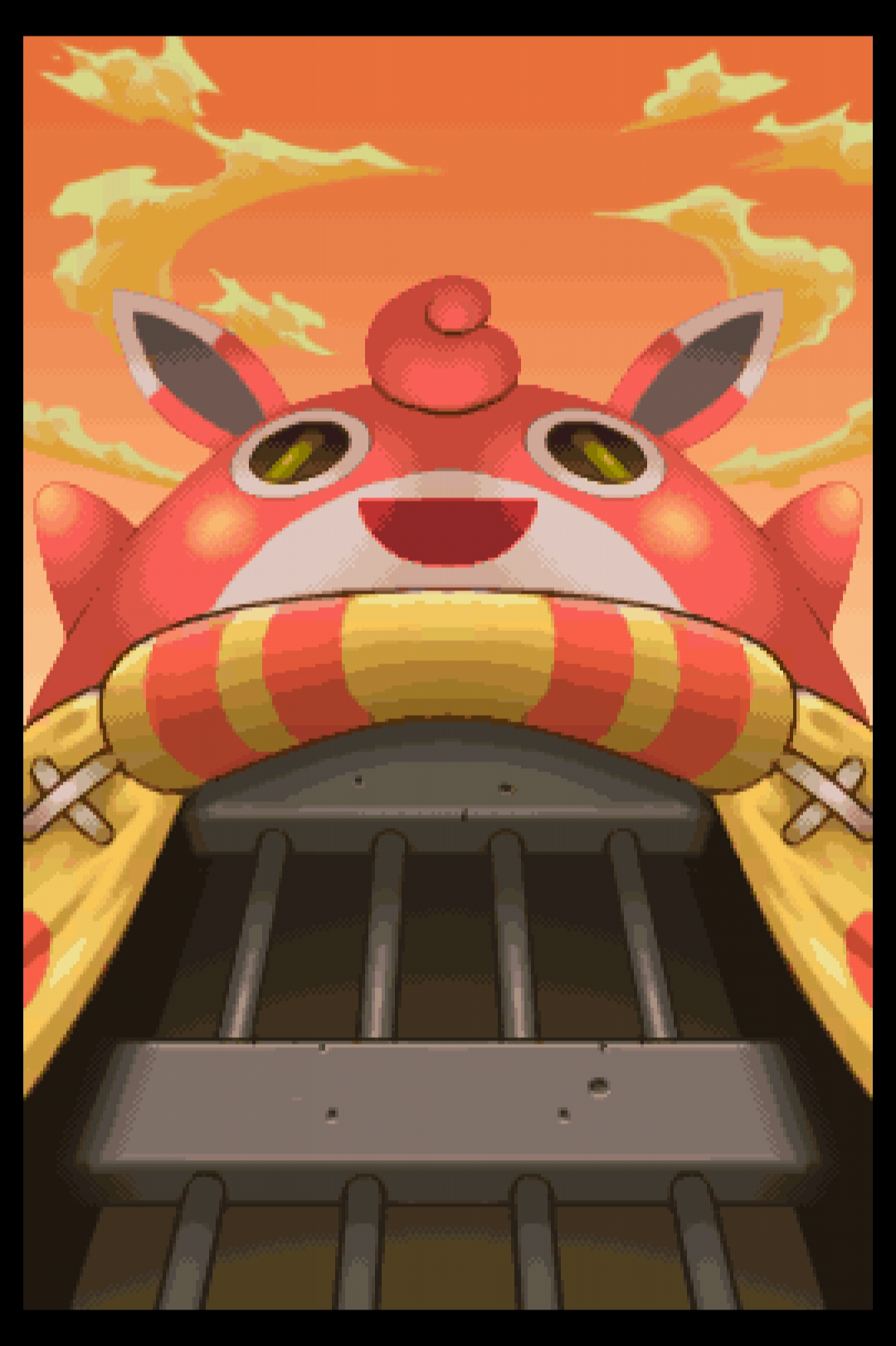 Vista cinematica dell'entrata del posto dal basso verso l'alto.