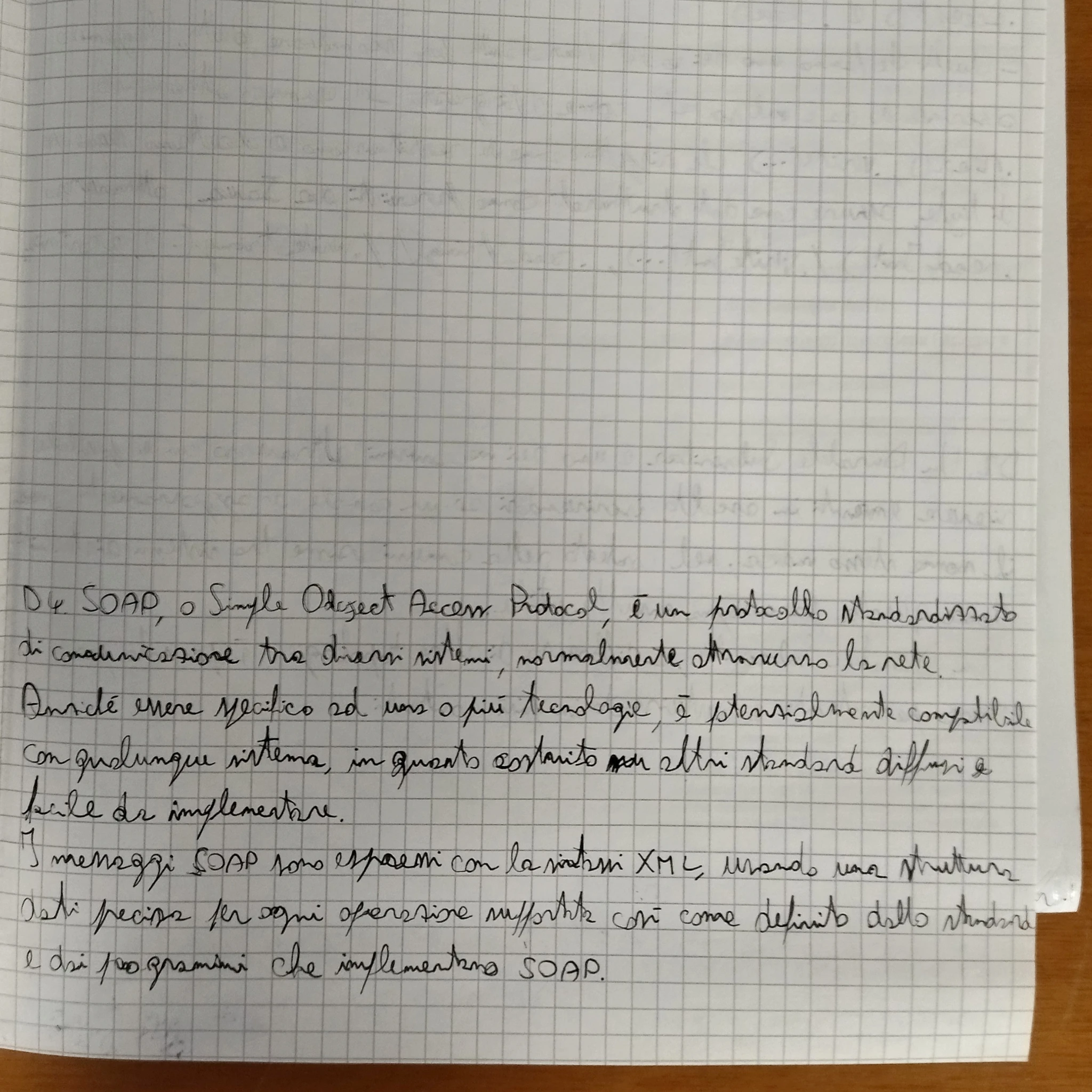 Foto della terza pagina del mio foglio protocollo, con la domanda di teoria 4