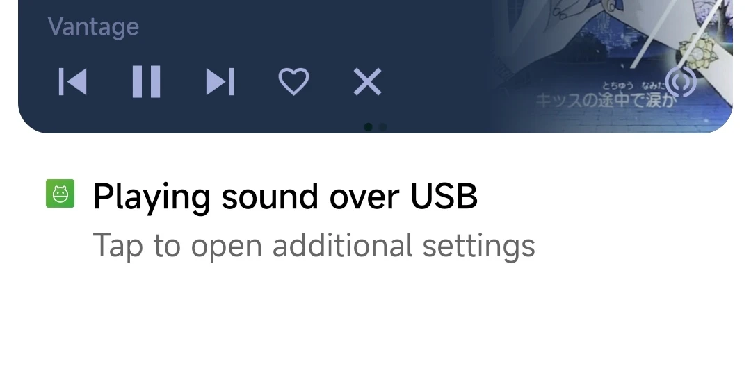 Playing sound over USB
Tap to open additional settings